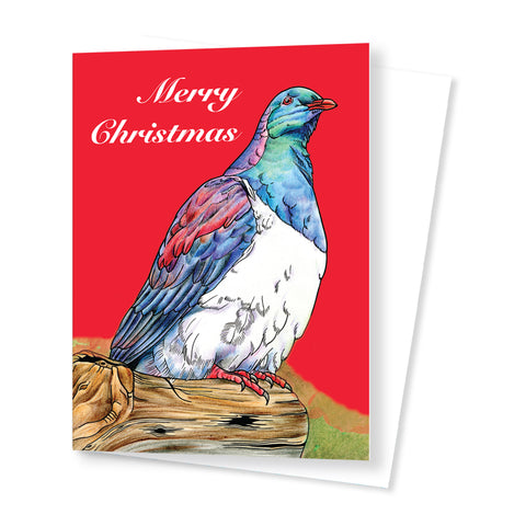 Wood Pigeon Christmas Card (Red)